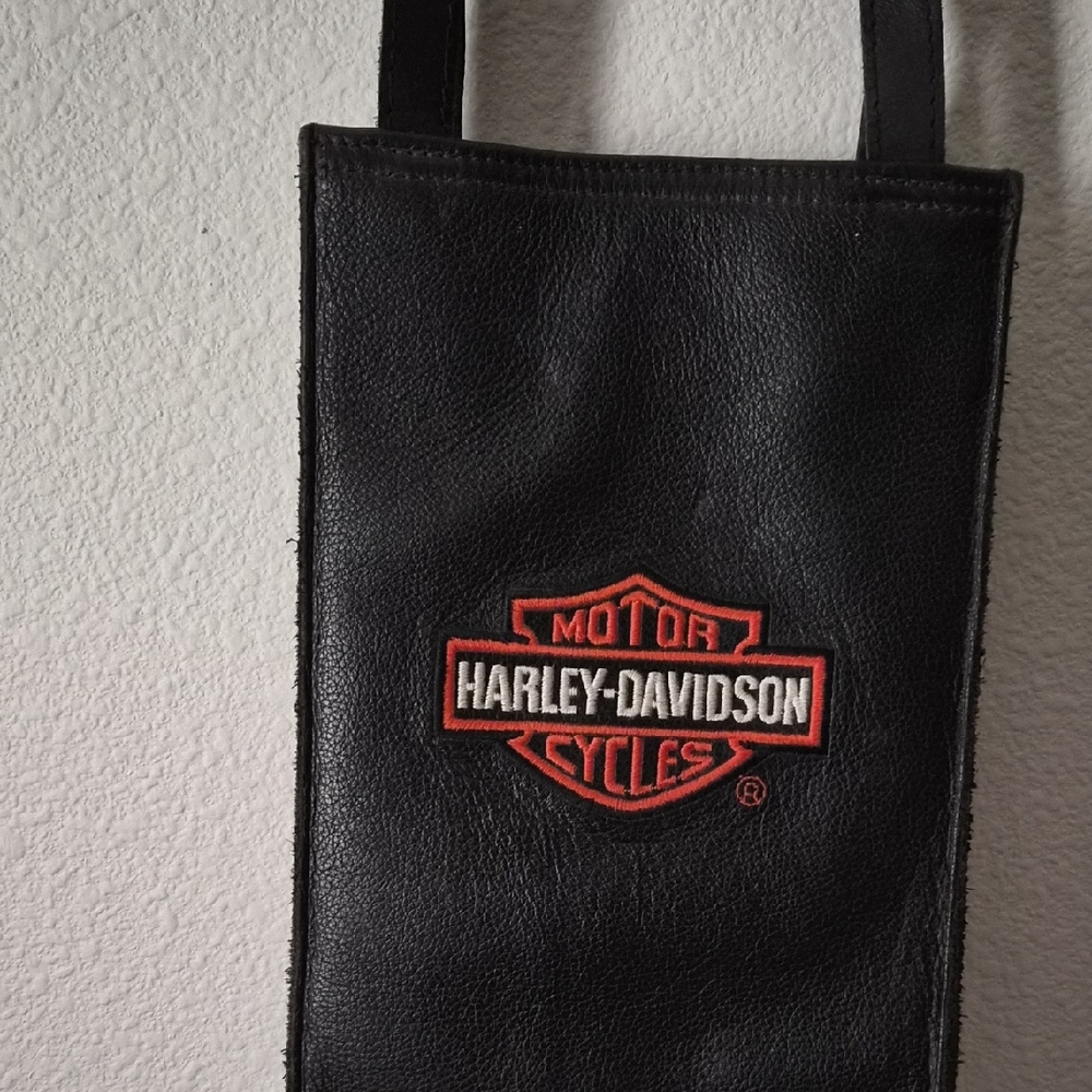 Harley-Davidson Black Leather Belt Bag with Red Logo